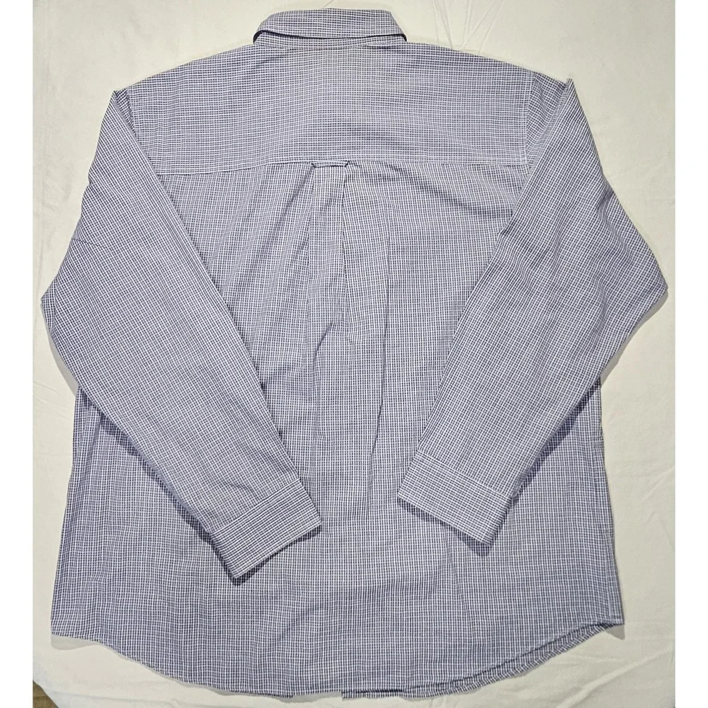 Chaps Easy Care Shirt Mens XXL Blue White Check Long Sleeve Button Down Pocket
